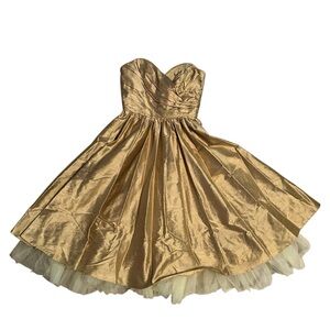 Silk Gold Metallic Strapless Dress Retro 50s Tulle Full ABS 2 Party cocktail